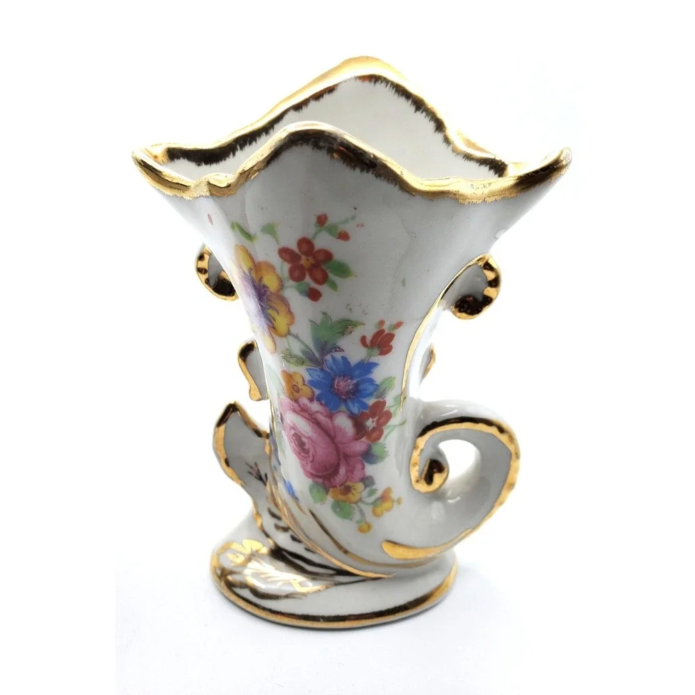 Antique Pair of Limoges Cornucopia Hand Painted Vases READ